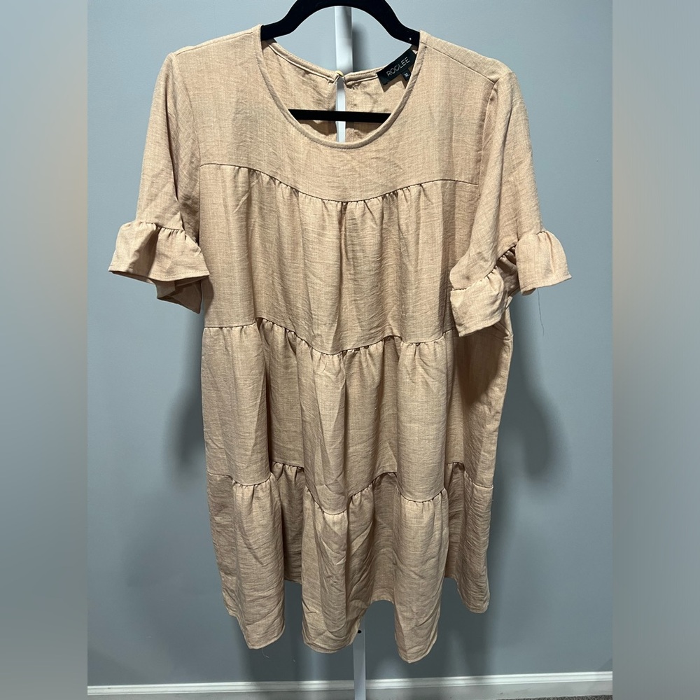 Roolee Taupe Schmidt Ruffle Dress Size XL - Picture 4 of 10